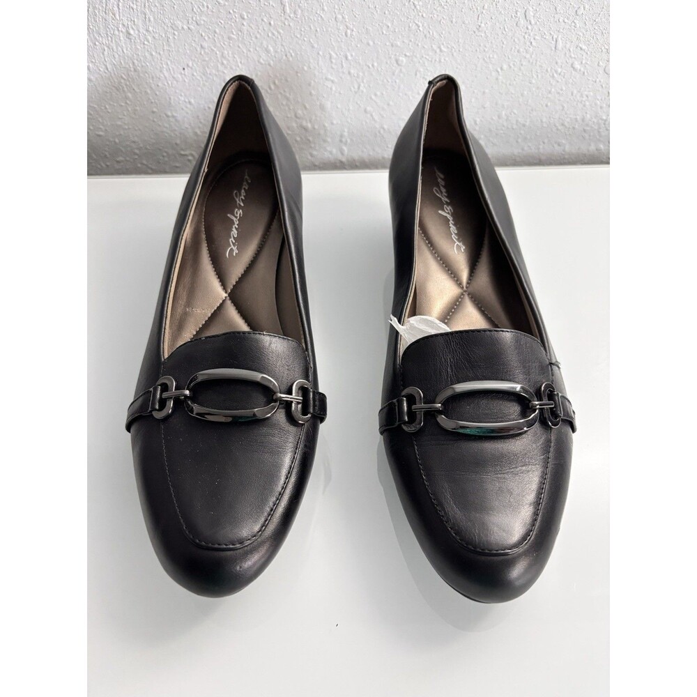 Easy Spirit Black Leather Loafers with Gunmetal Hardware